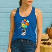 Funny Astronaut Holding Planet Balloons Space Toddler Women's Tank Top thumb 2
