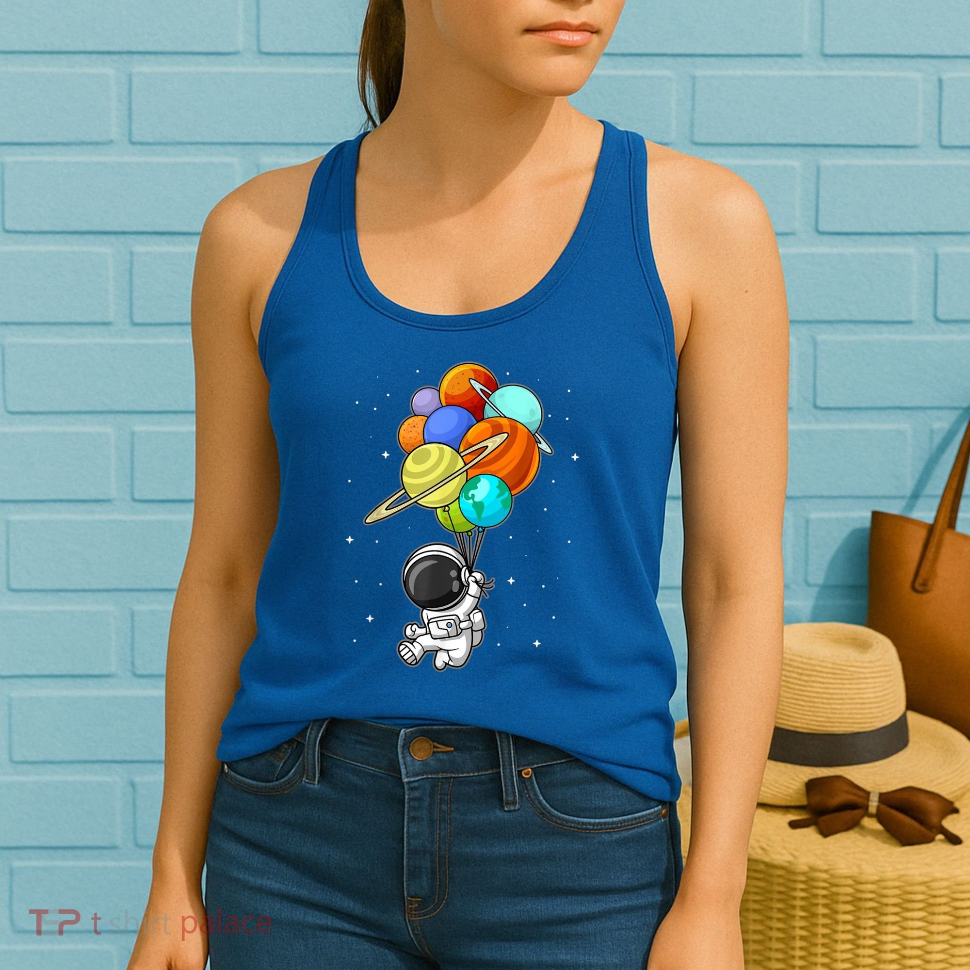 Funny Astronaut Holding Planet Balloons Space Toddler Women's Tank Top