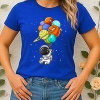 Funny Astronaut Holding Planet Balloons Space Toddler Women's T-Shirt thumb 2