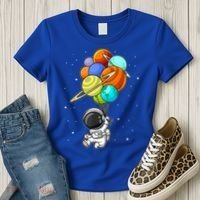 Funny Astronaut Holding Planet Balloons Space Toddler Women's T-Shirt thumb 3