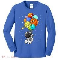 Funny Astronaut Holding Planet Balloons Space Toddler Kids Long Sleeve Shirt thumb 0