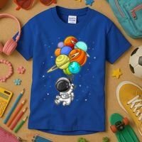 Funny Astronaut Holding Planet Balloons Space Toddler Kids T-Shirt thumb 3