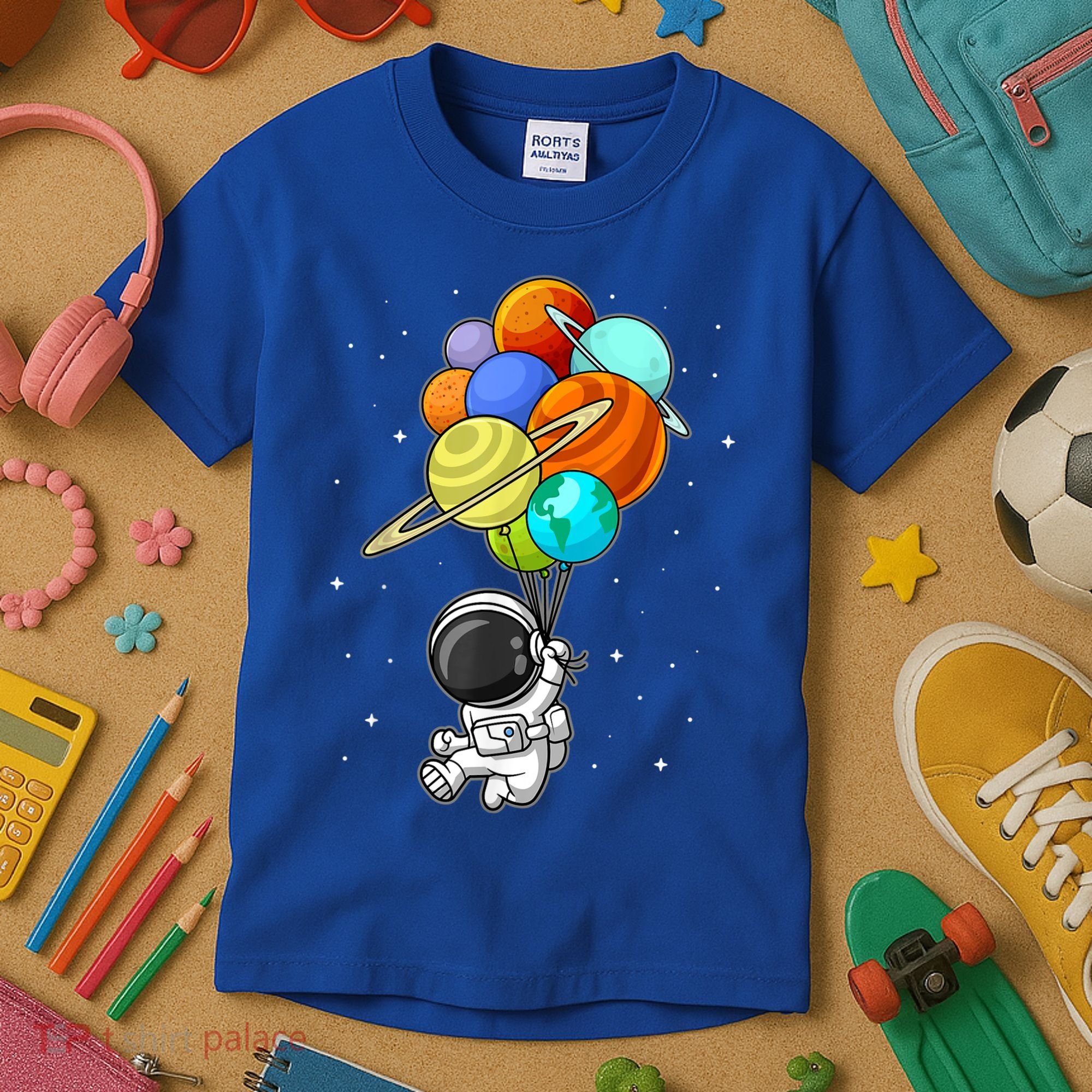 Funny Astronaut Holding Planet Balloons Space Toddler Kids T-Shirt
