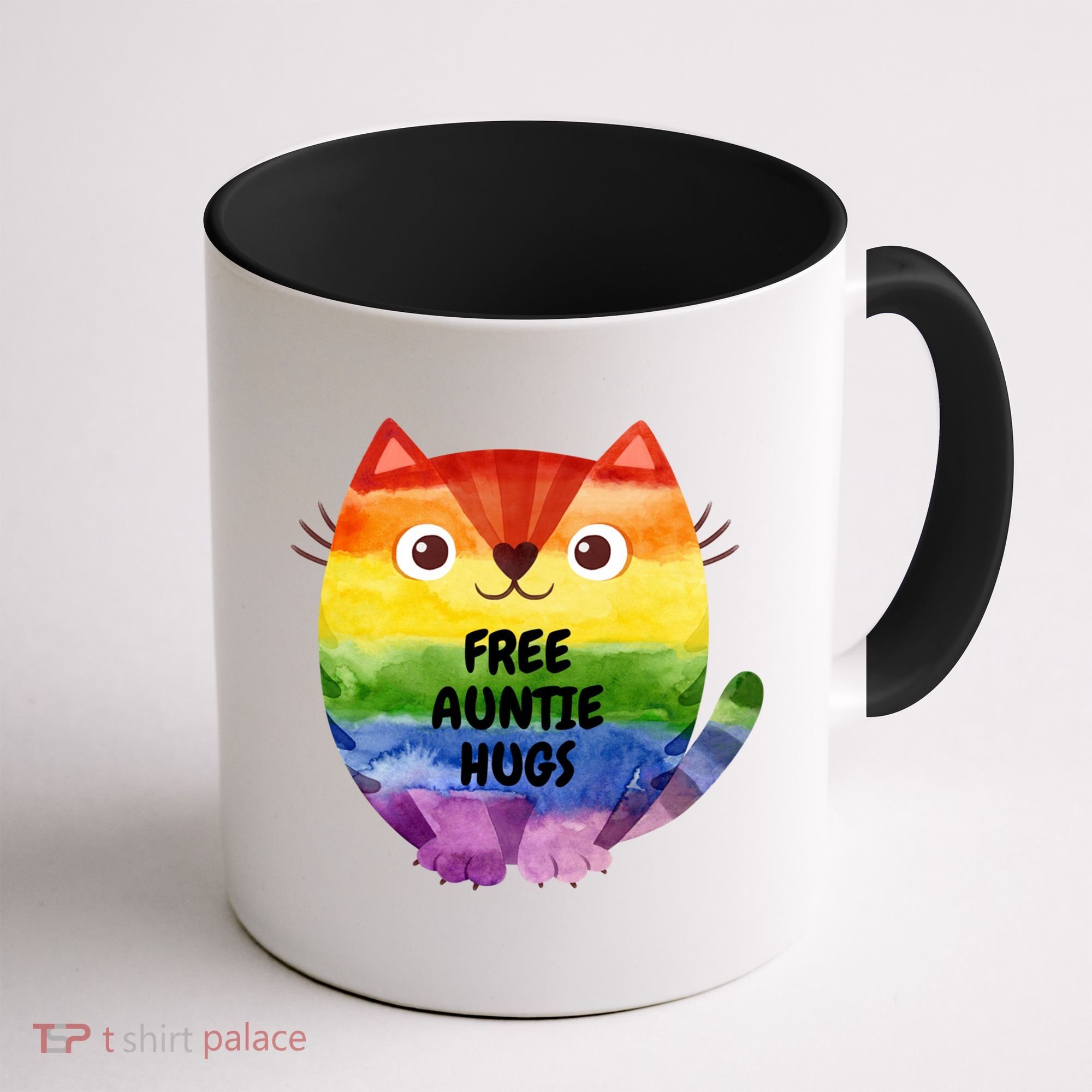 Free Auntie Hugs Pride Lgbtq Flag Cat Cool Gift Coffee Mug