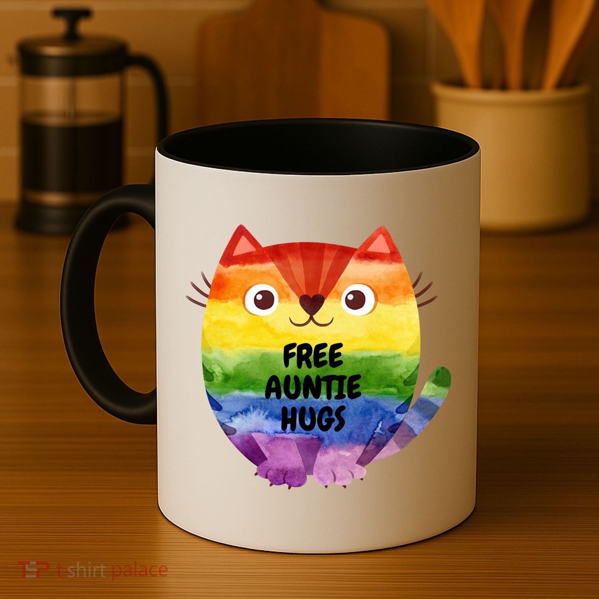 Free Auntie Hugs Pride Lgbtq Flag Cat Cool Gift Coffee Mug