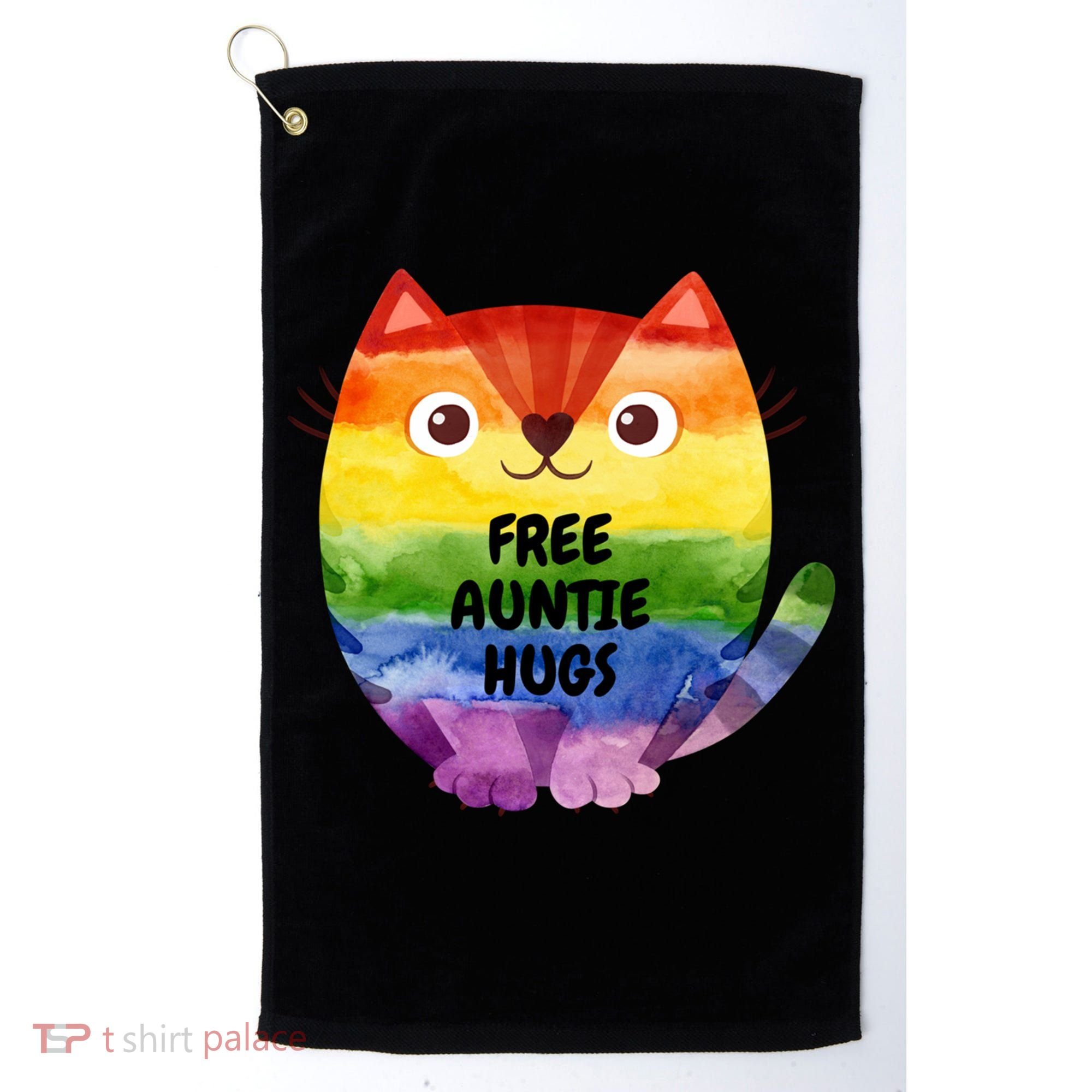 Free Auntie Hugs Pride Lgbtq Flag Cat Cool Gift Golf Towel