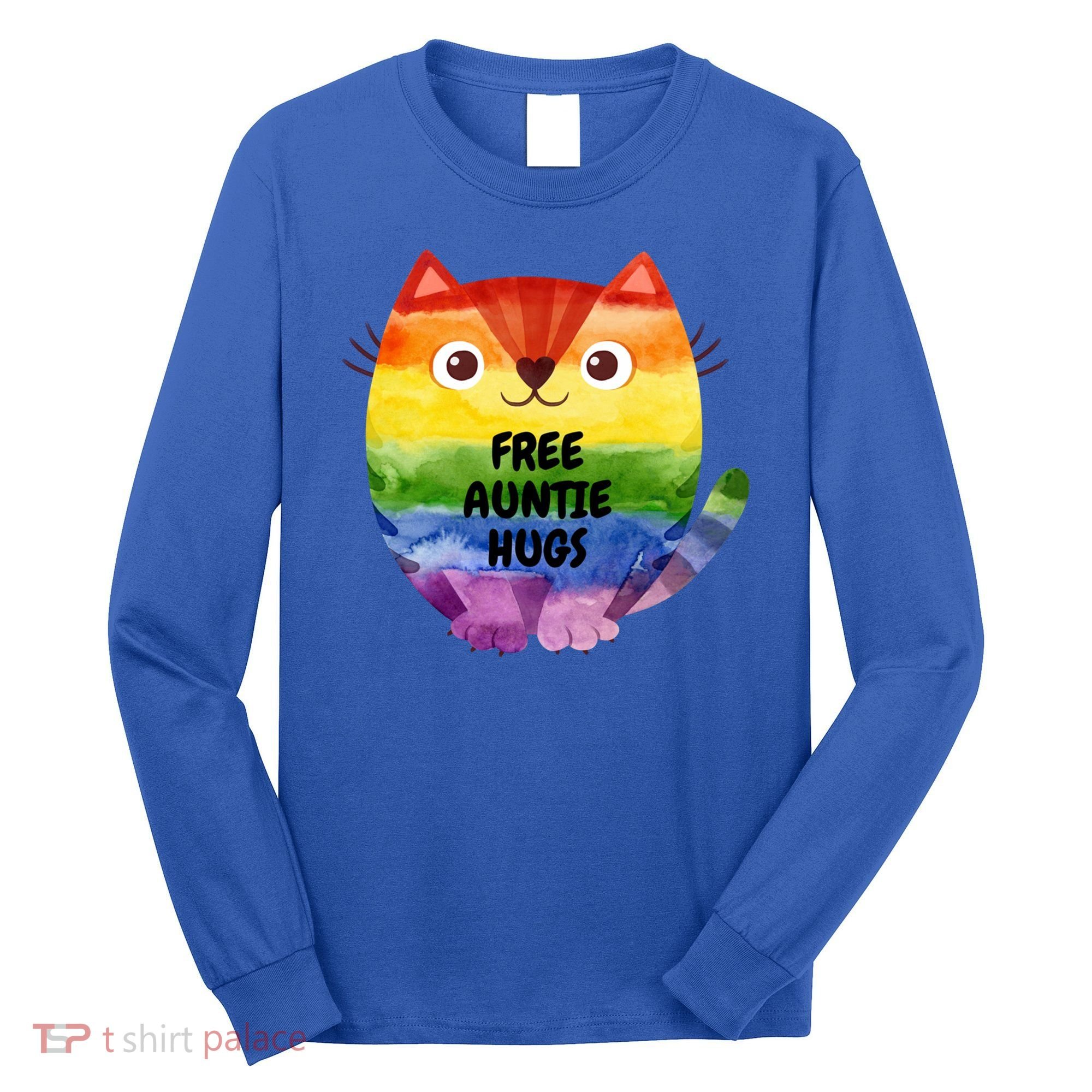 Free Auntie Hugs Pride Lgbtq Flag Cat Cool Gift Long Sleeve Shirt