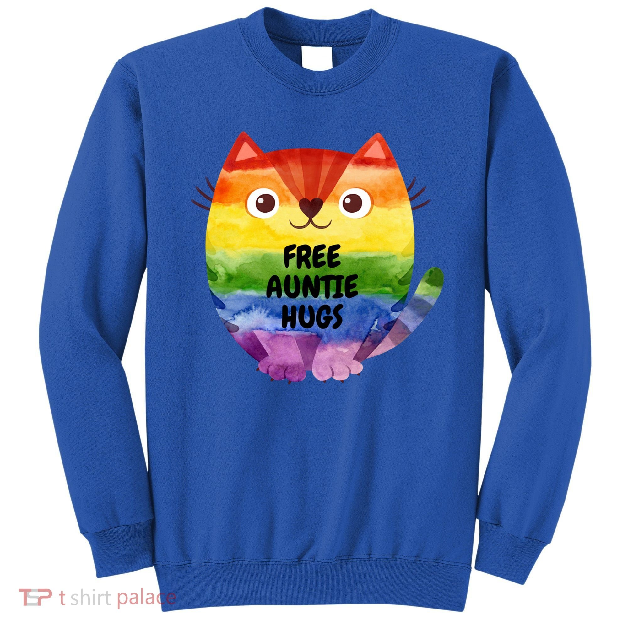 Free Auntie Hugs Pride Lgbtq Flag Cat Cool Gift Sweatshirt