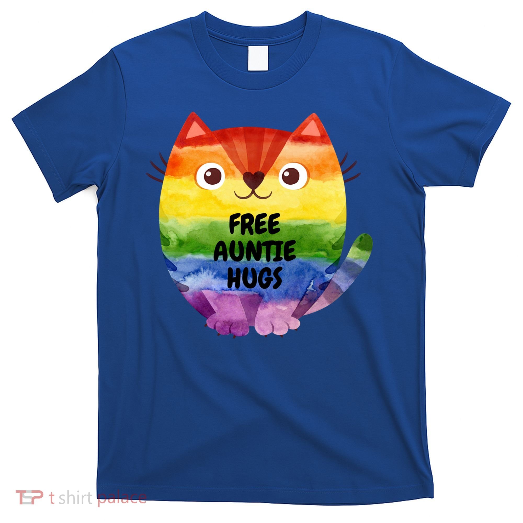 Free Auntie Hugs Pride Lgbtq Flag Cat Cool Gift T-Shirt