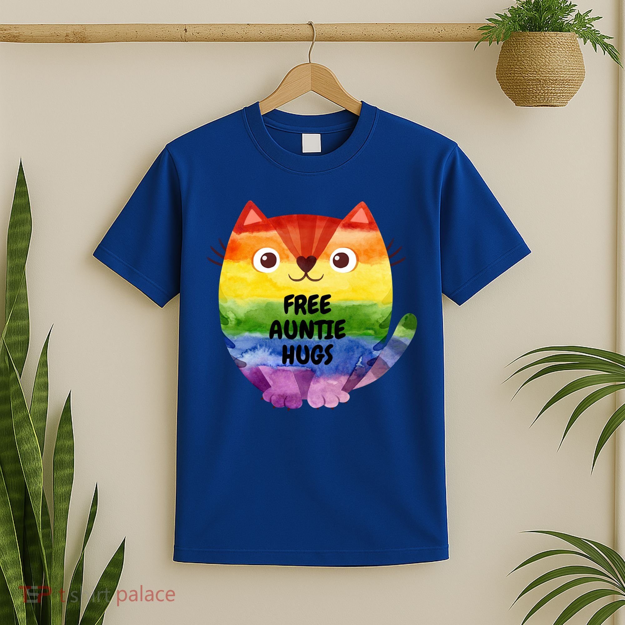 Free Auntie Hugs Pride Lgbtq Flag Cat Cool Gift T-Shirt