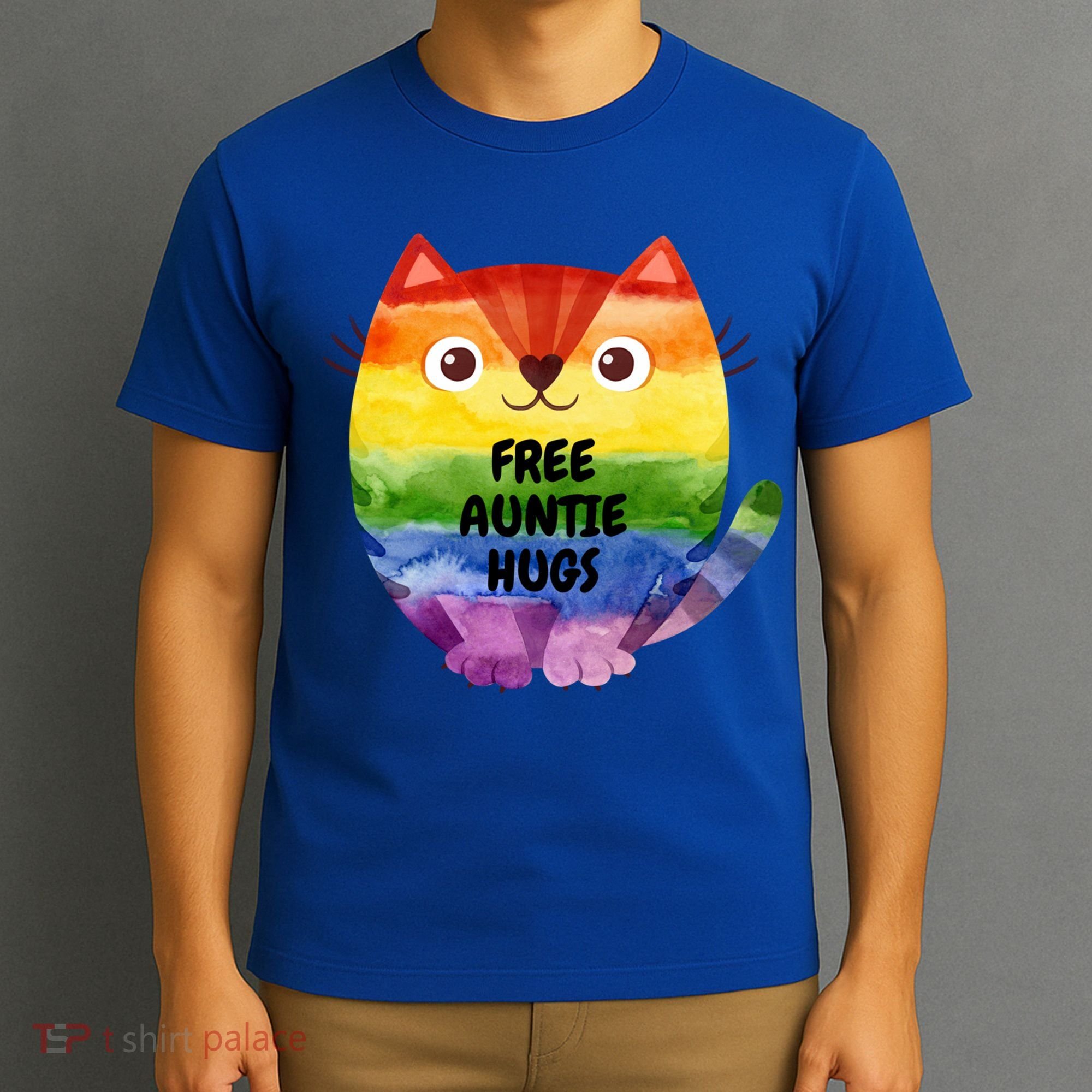 Free Auntie Hugs Pride Lgbtq Flag Cat Cool Gift T-Shirt