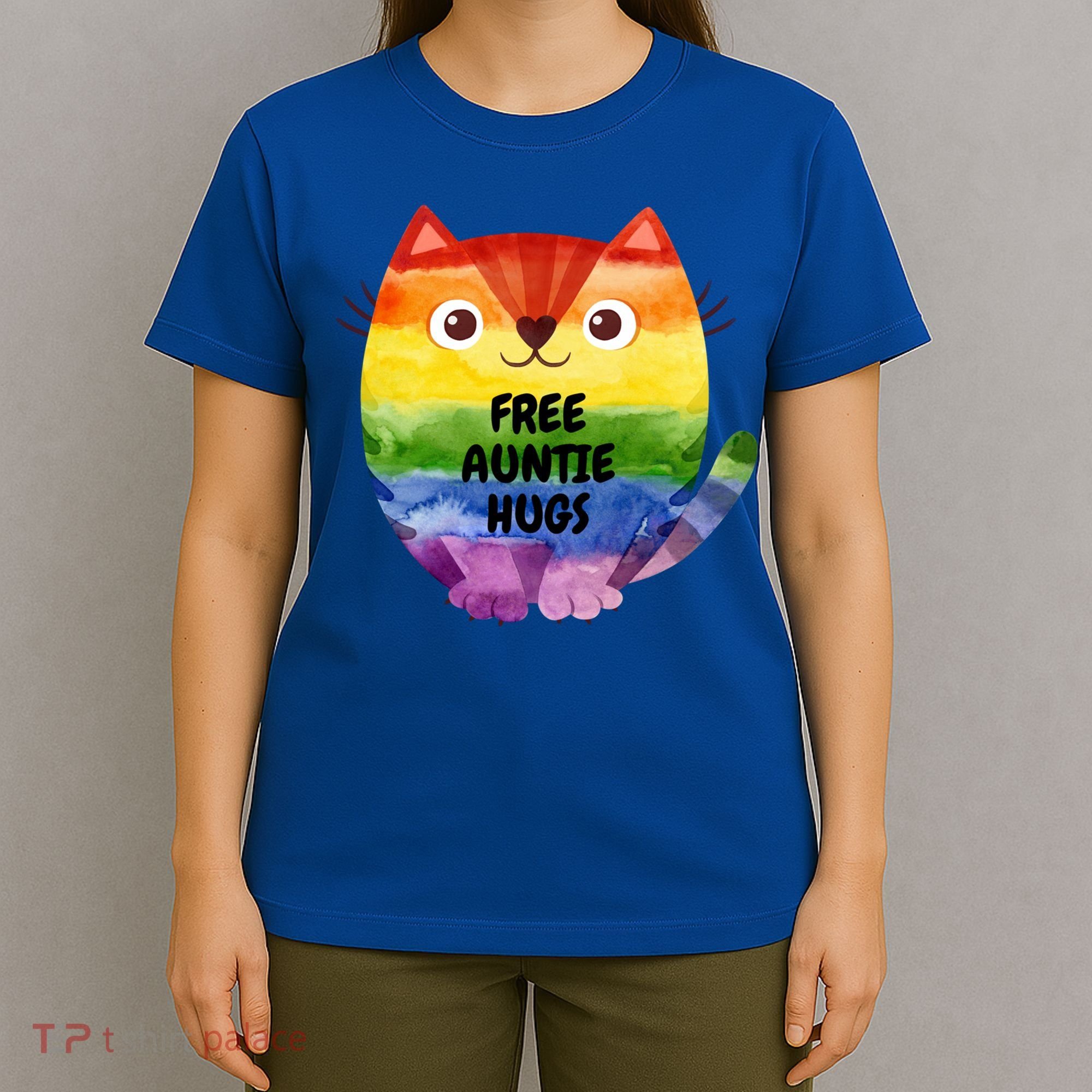 Free Auntie Hugs Pride Lgbtq Flag Cat Cool Gift T-Shirt