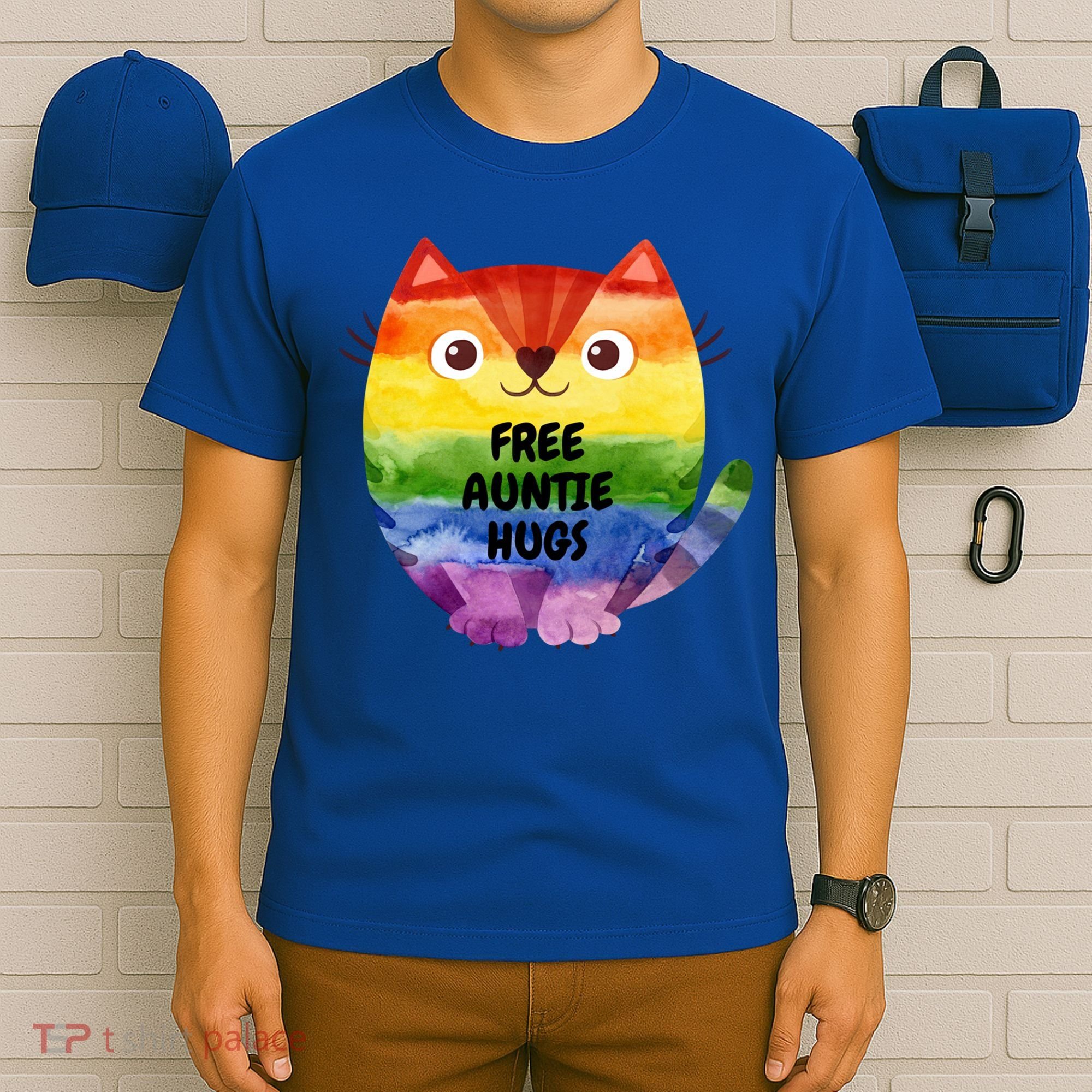 Free Auntie Hugs Pride Lgbtq Flag Cat Cool Gift T-Shirt