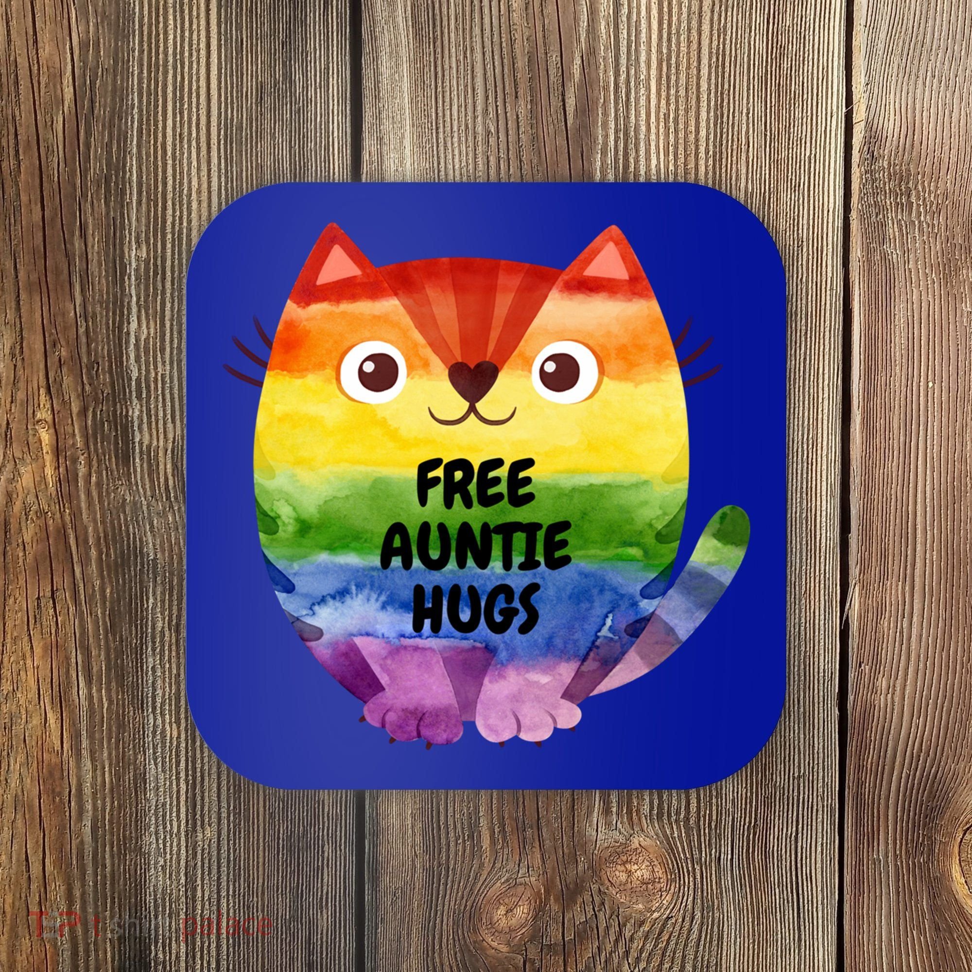 Free Auntie Hugs Pride Lgbtq Flag Cat Cool Gift Coaster