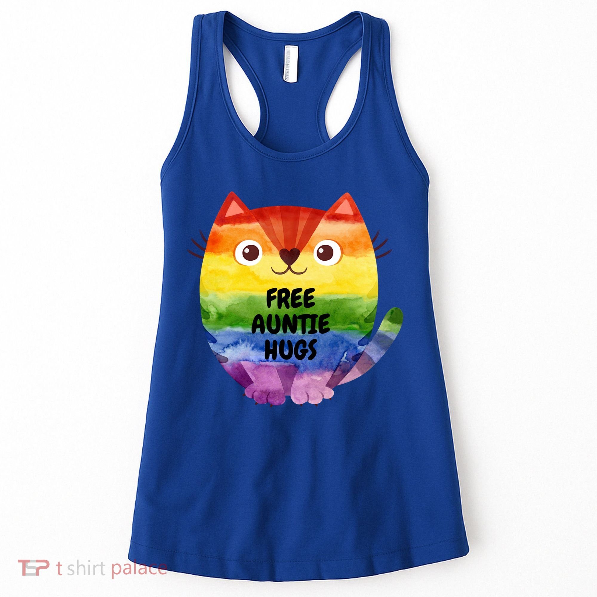 Free Auntie Hugs Pride Lgbtq Flag Cat Cool Gift Women's Tank Top