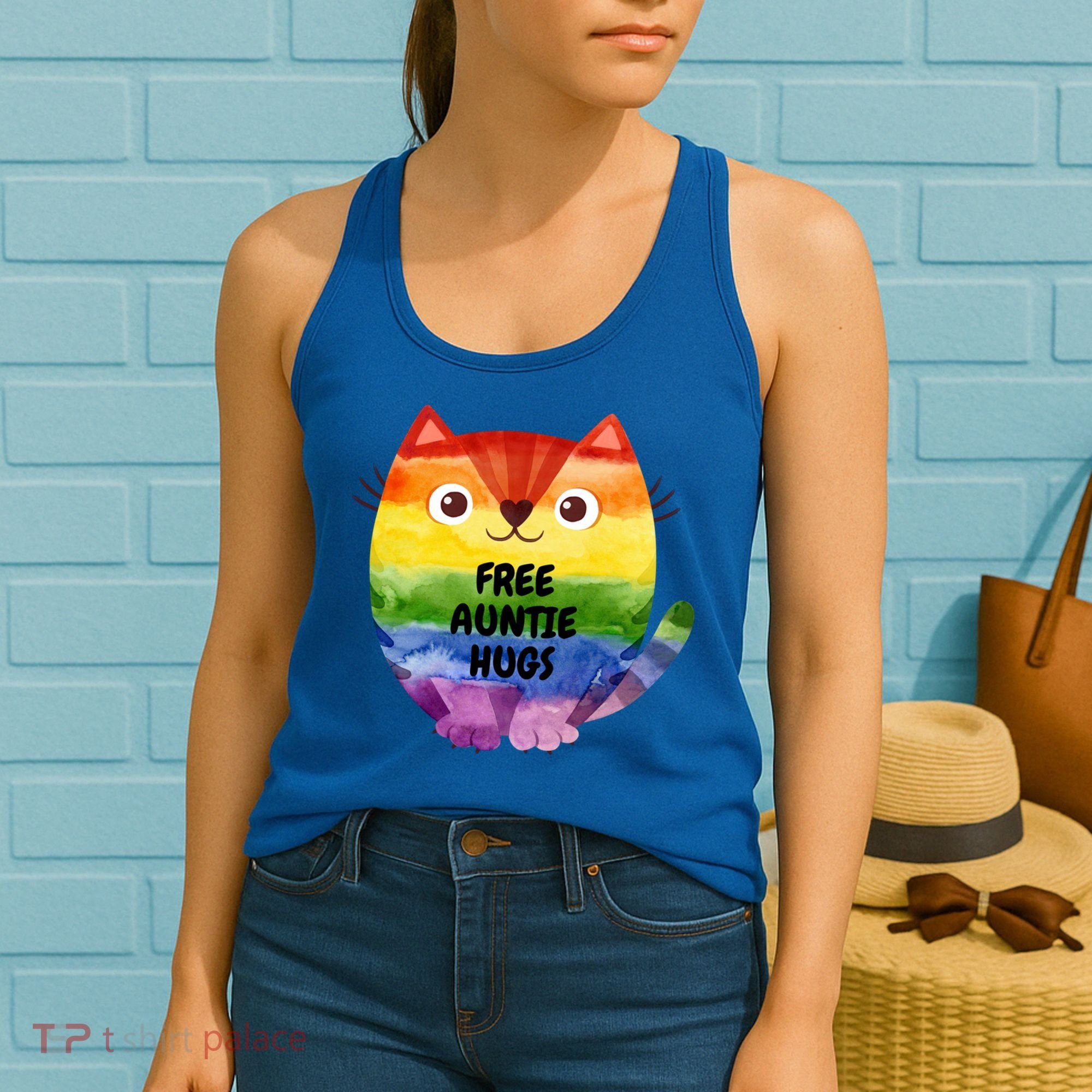 Free Auntie Hugs Pride Lgbtq Flag Cat Cool Gift Women's Tank Top