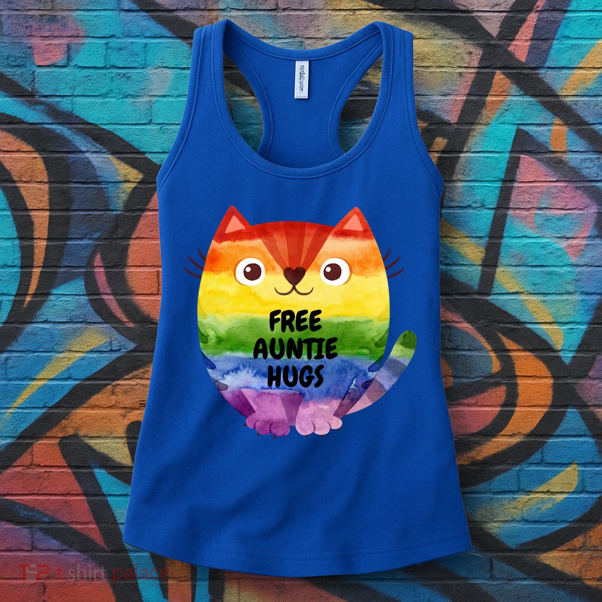 Free Auntie Hugs Pride Lgbtq Flag Cat Cool Gift Women's Tank Top