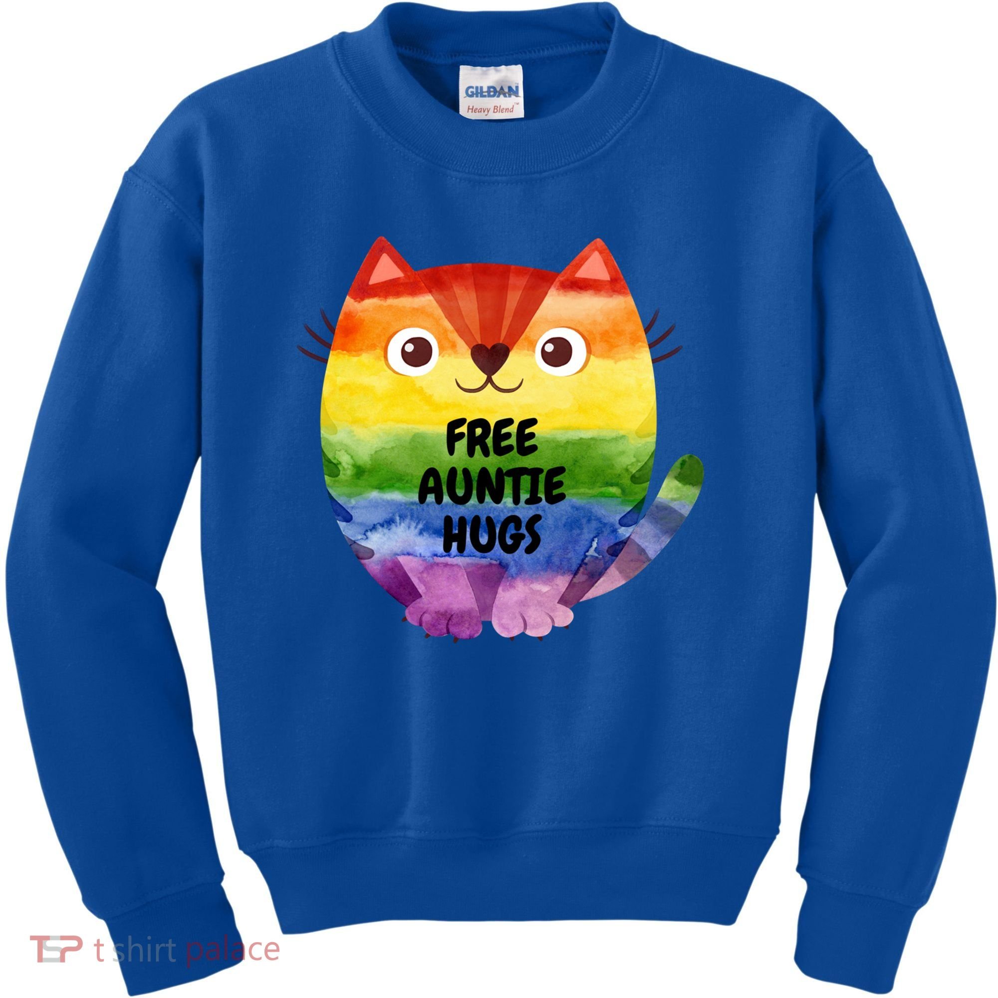 Free Auntie Hugs Pride Lgbtq Flag Cat Cool Gift Kids Sweatshirt