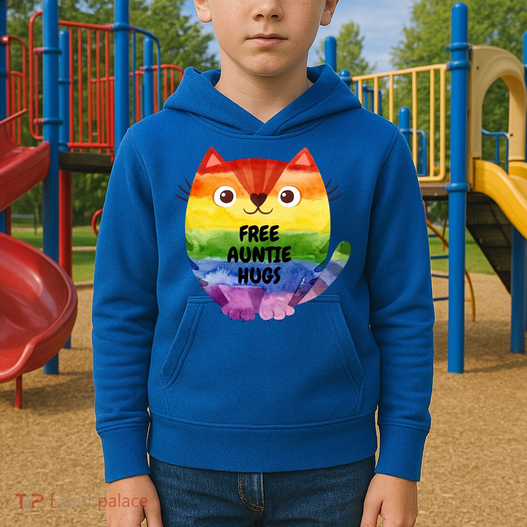 Free Auntie Hugs Pride Lgbtq Flag Cat Cool Gift Kids Hoodie