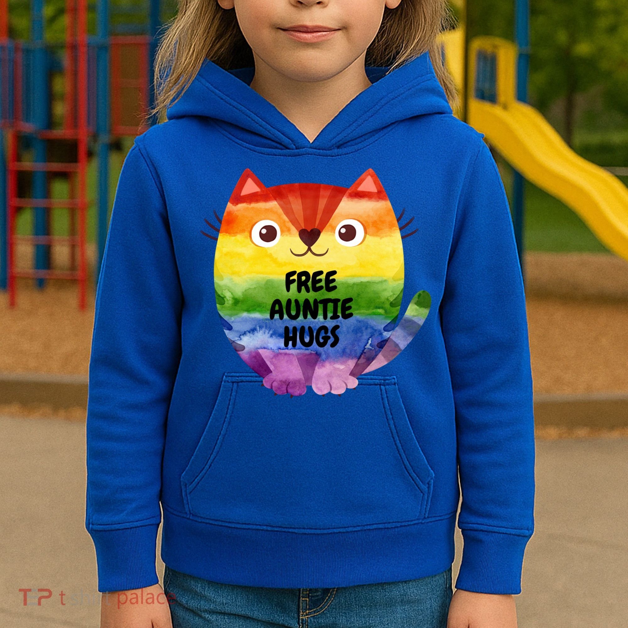 Free Auntie Hugs Pride Lgbtq Flag Cat Cool Gift Kids Hoodie