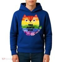 Free Auntie Hugs Pride Lgbtq Flag Cat Cool Gift Kids Hoodie thumb 4