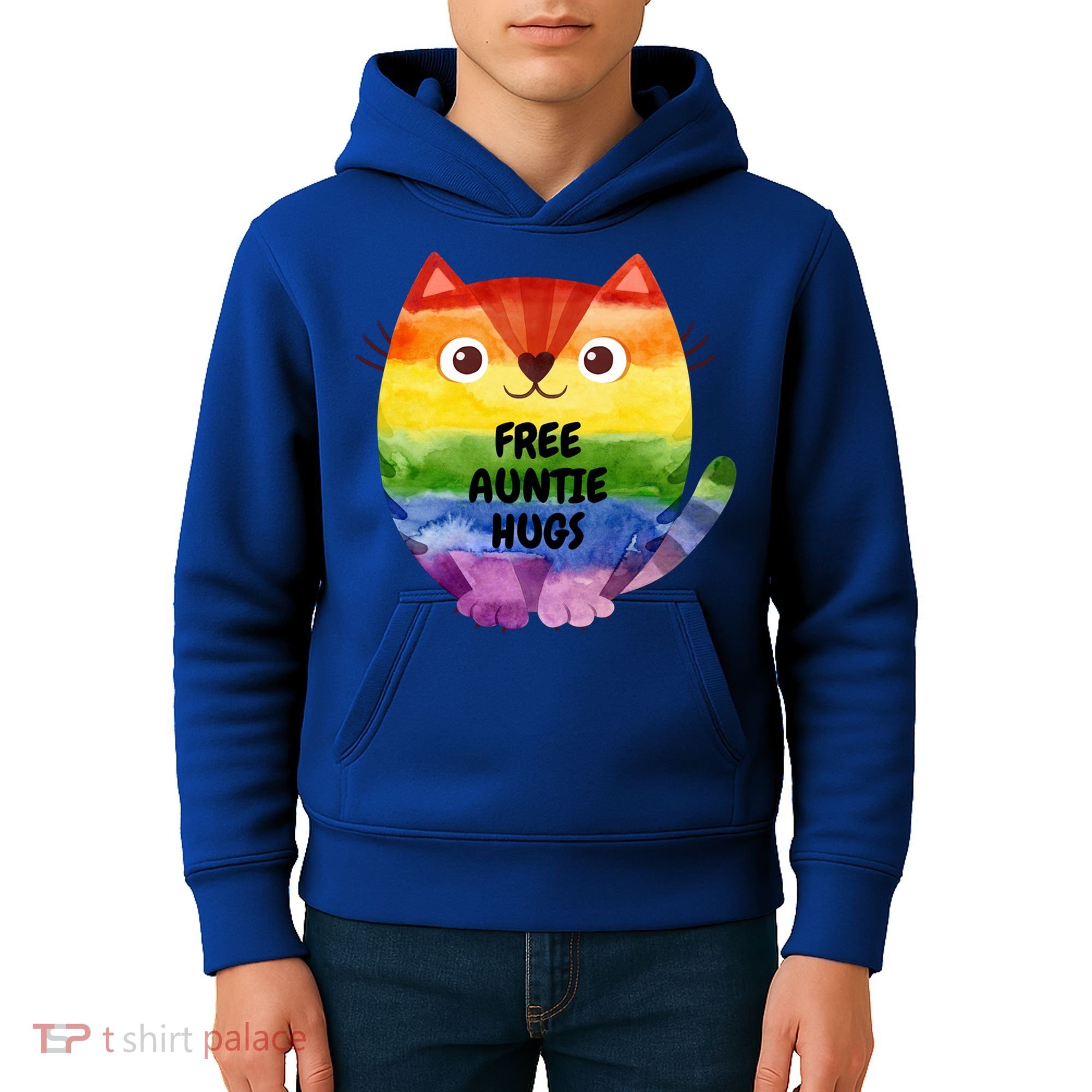 Free Auntie Hugs Pride Lgbtq Flag Cat Cool Gift Kids Hoodie