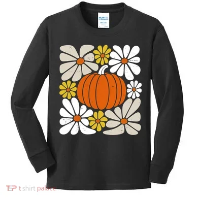 Fall Autumn Halloween Pumpkin Pattern Kids Long Sleeve Shirt