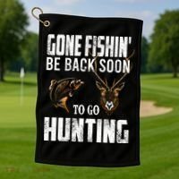 Fishing And Hunting Funny Fish Deer Hunter Gag Gift Gift Golf Towel thumb 1