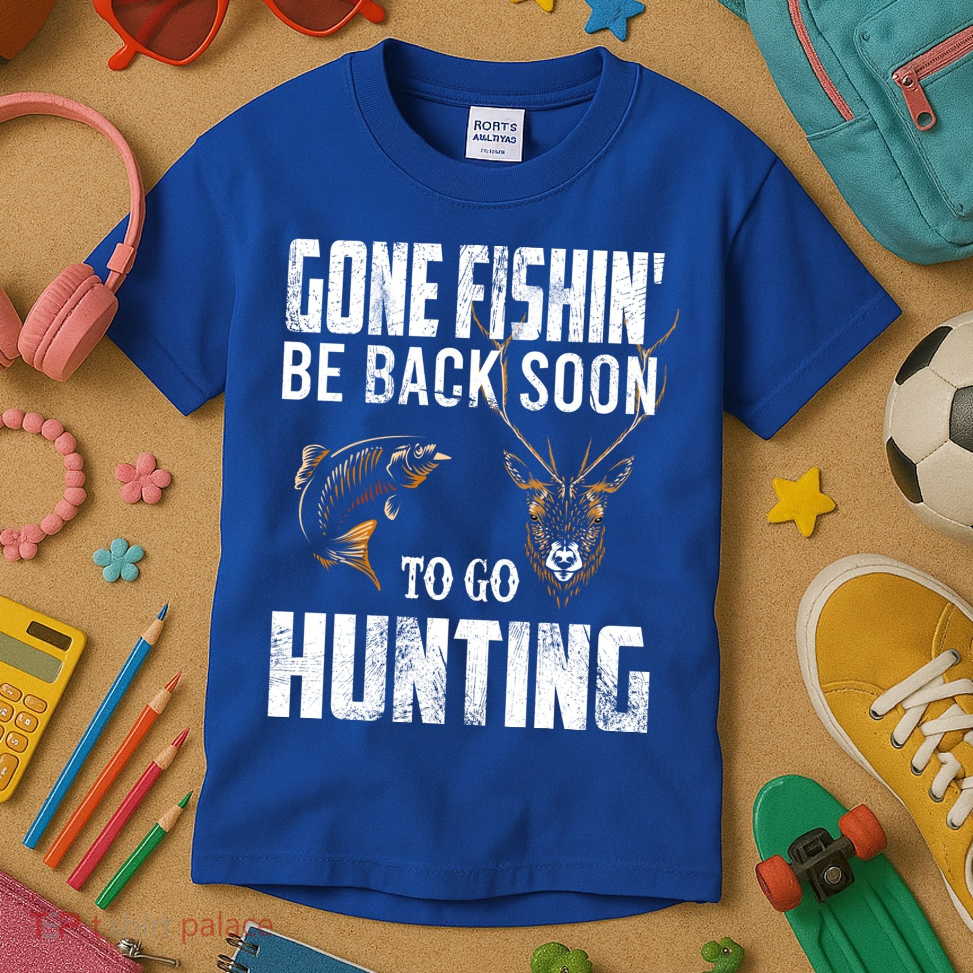 Fishing And Hunting Funny Fish Deer Hunter Gag Gift Gift Kids T-Shirt