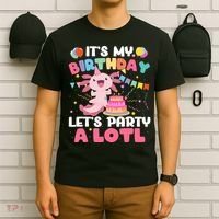 Funny Axolotl Its My Birthday Lets Party Alotl Family T-Shirt thumb 6