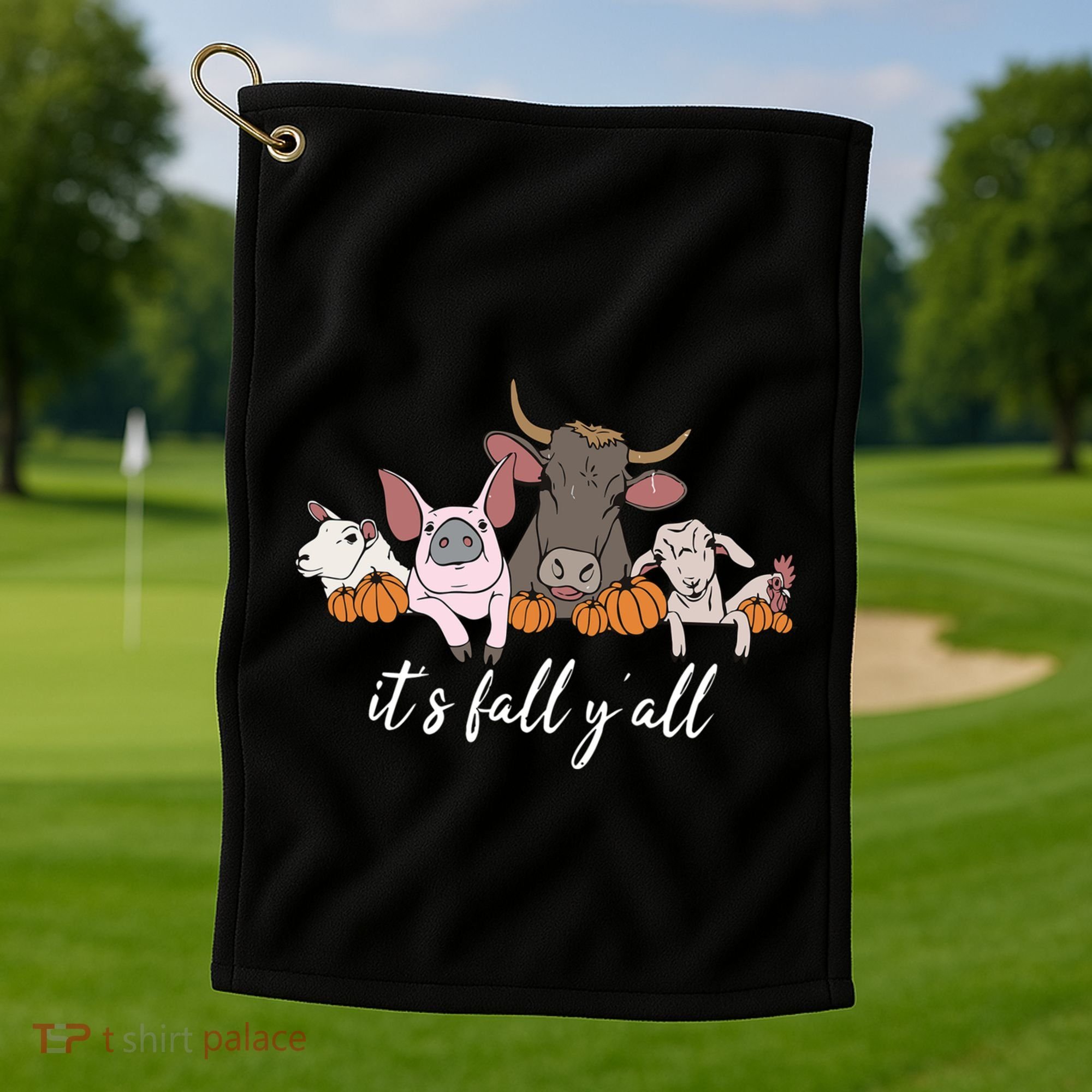 Farm Animals ItS Fall YAll Pumpkins Autumn Halloween Gift Golf Towel