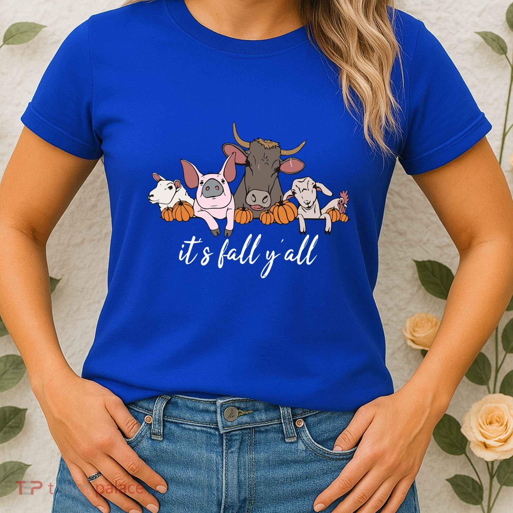 Farm Animals ItS Fall YAll Pumpkins Autumn Halloween Gift Women's T-Shirt