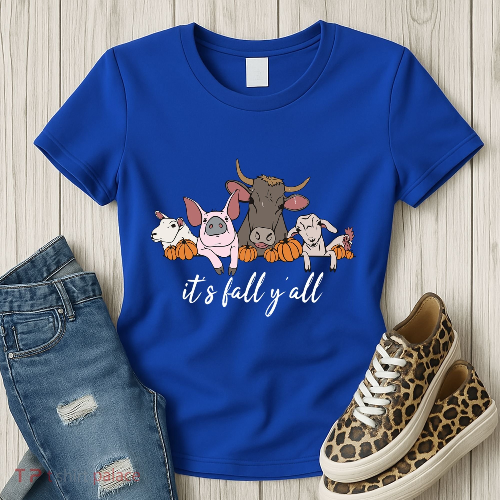 Farm Animals ItS Fall YAll Pumpkins Autumn Halloween Gift Women's T-Shirt