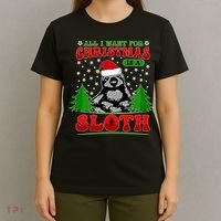 Funny All I Want For Christmas Is A Sloth T-Shirt thumb 4