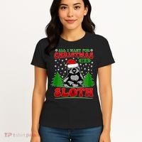 Funny All I Want For Christmas Is A Sloth Women's T-Shirt thumb 4