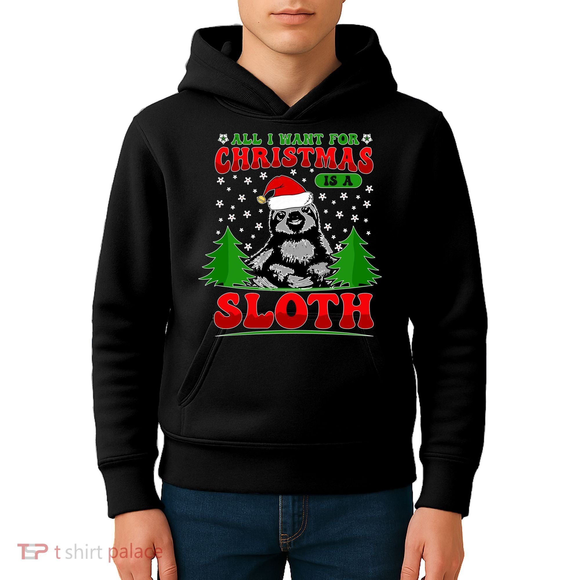 Funny All I Want For Christmas Is A Sloth Kids Hoodie