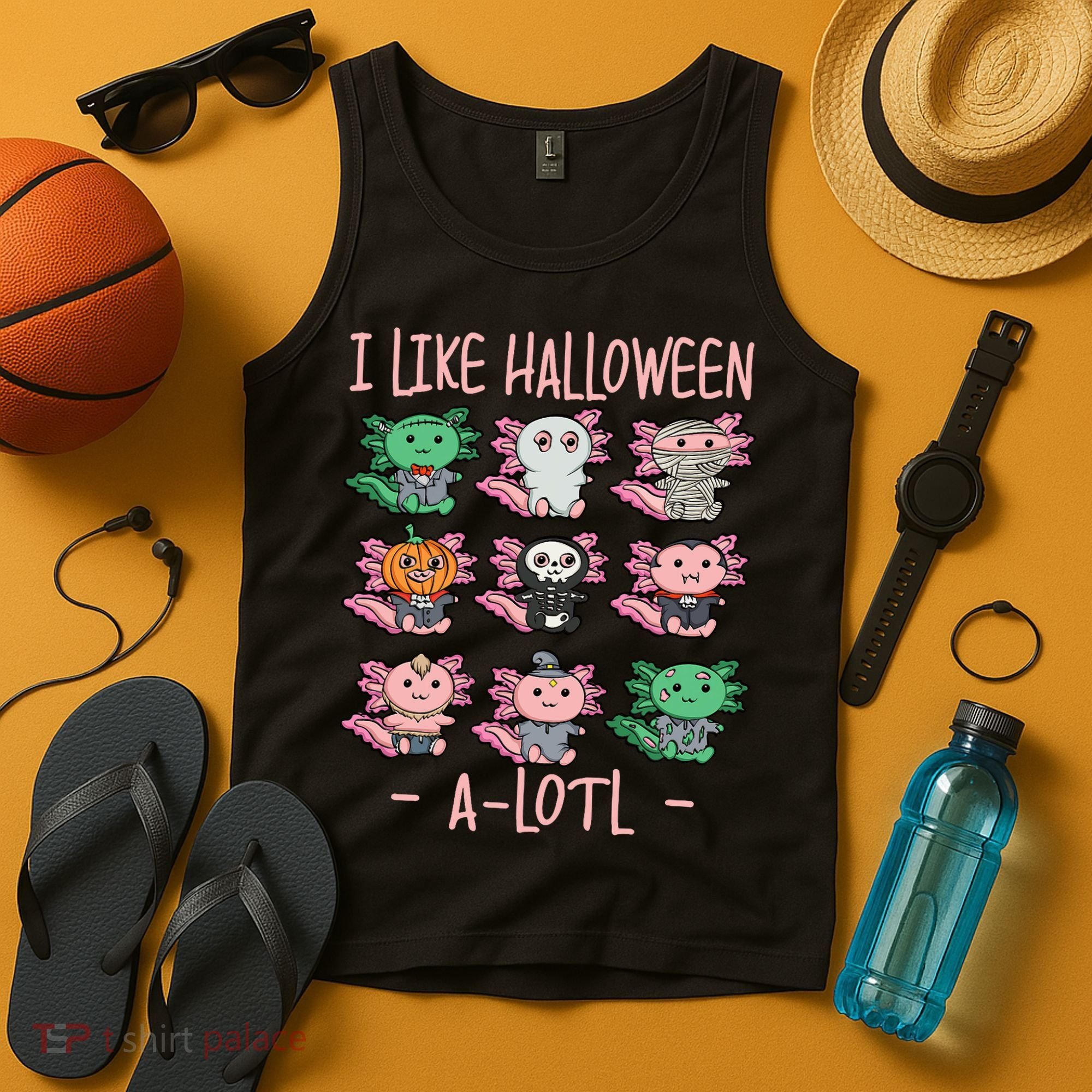 Funny Axolotl I Like Halloween A-Lotl Axolotl Costume Tank Top
