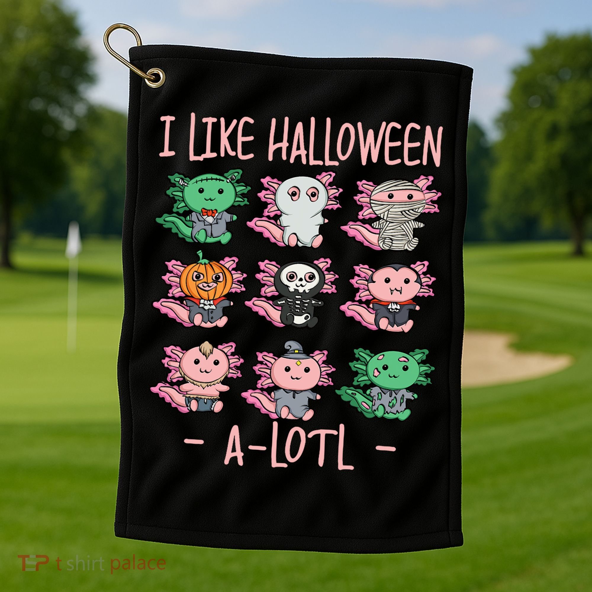 Funny Axolotl I Like Halloween A-Lotl Axolotl Costume Golf Towel