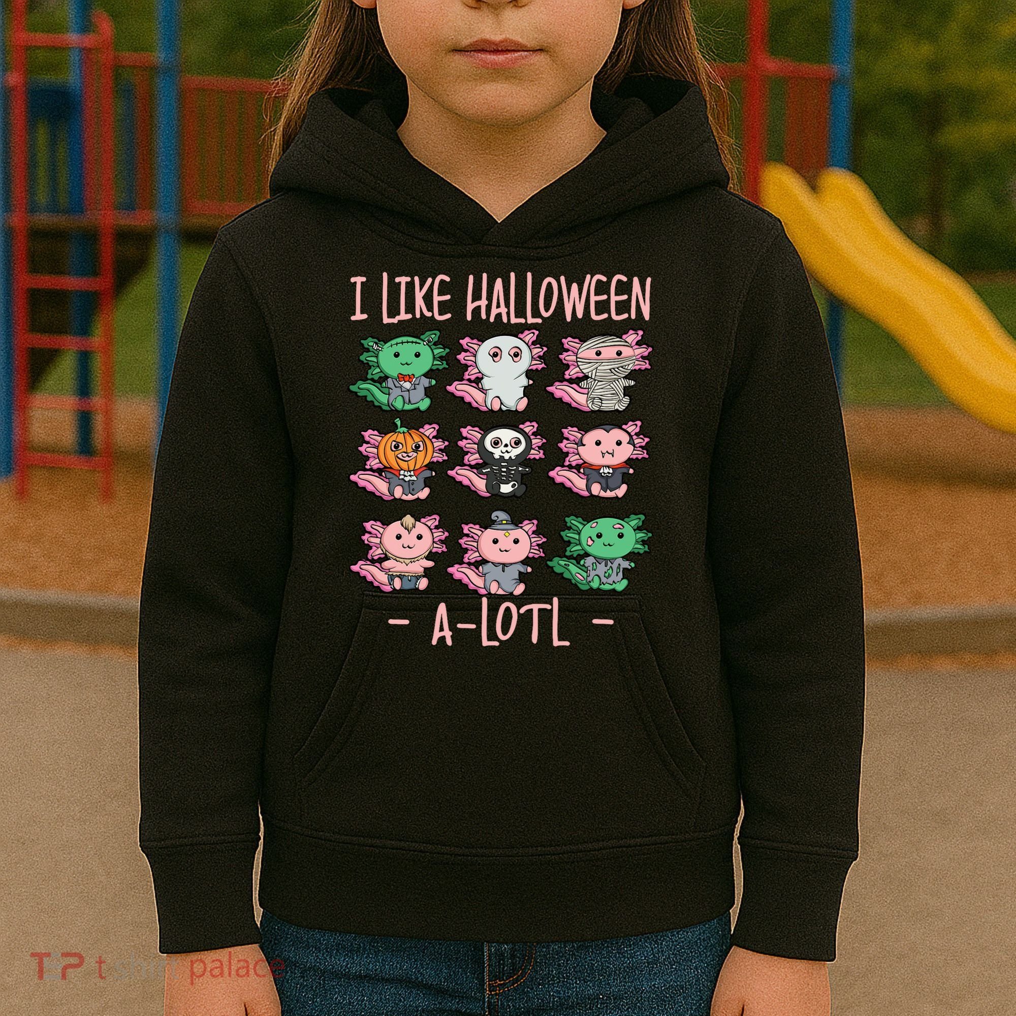 Funny Axolotl I Like Halloween A-Lotl Axolotl Costume Kids Hoodie