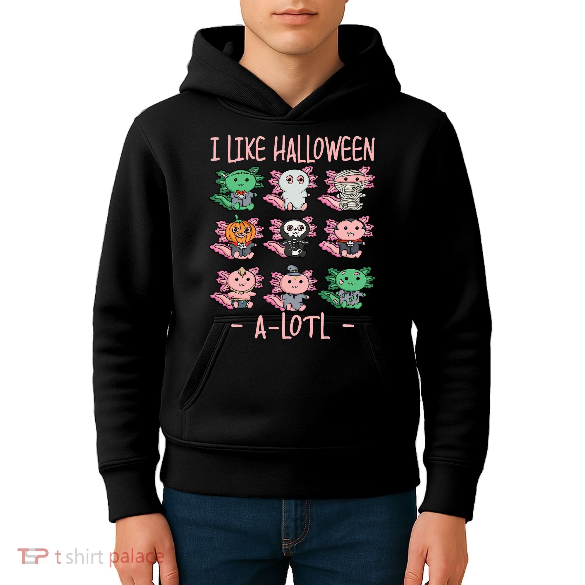 Funny Axolotl I Like Halloween A-Lotl Axolotl Costume Kids Hoodie