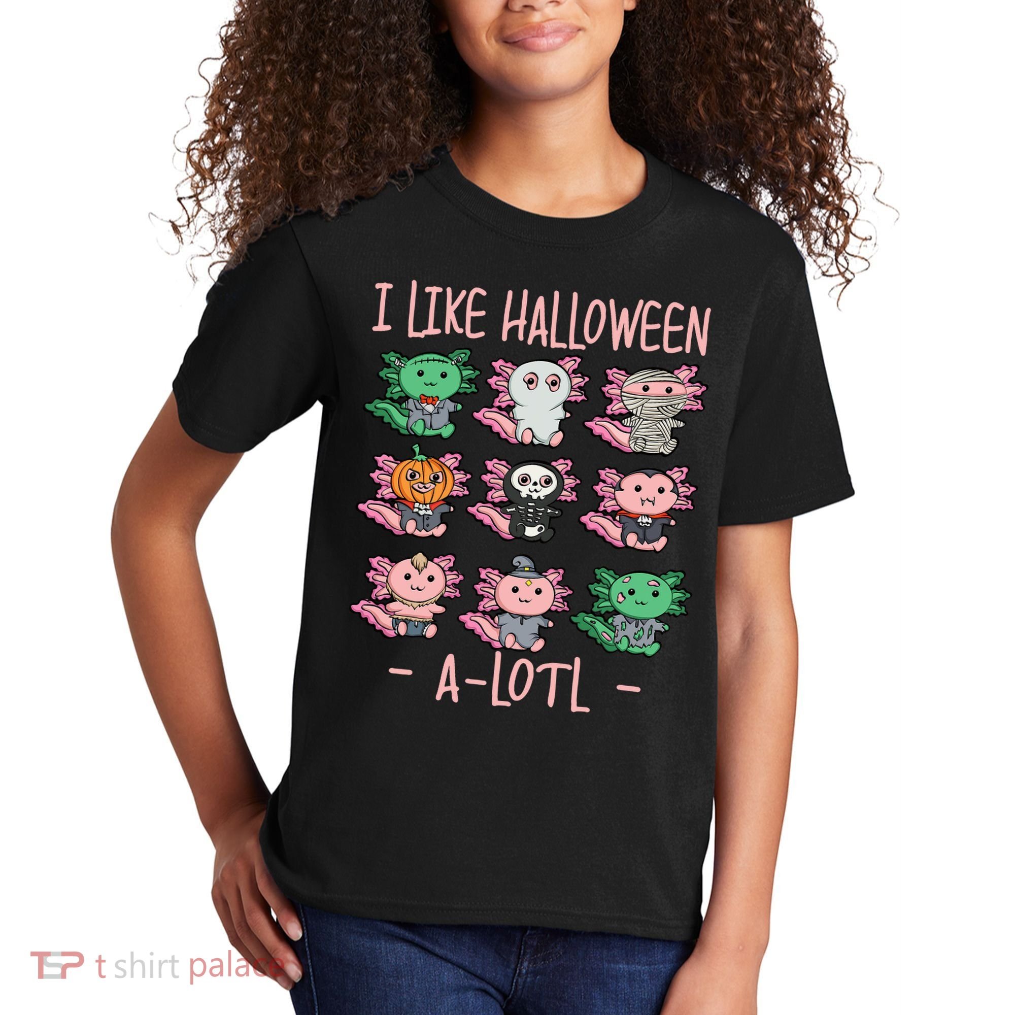 Funny Axolotl I Like Halloween A-Lotl Axolotl Costume Kids T-Shirt