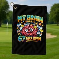 Funny ADHD Internet Humor My Brain Has 67 Tabs Open Golf Towel thumb 1
