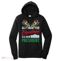 Funny All I Want For Christmas Is A New President Ugly Xmas Funny Gift Women's Hoodie thumb 0