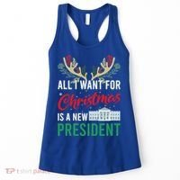 Funny All I Want For Christmas Is A New President Ugly Xmas Funny Gift Women's Tank Top thumb 0