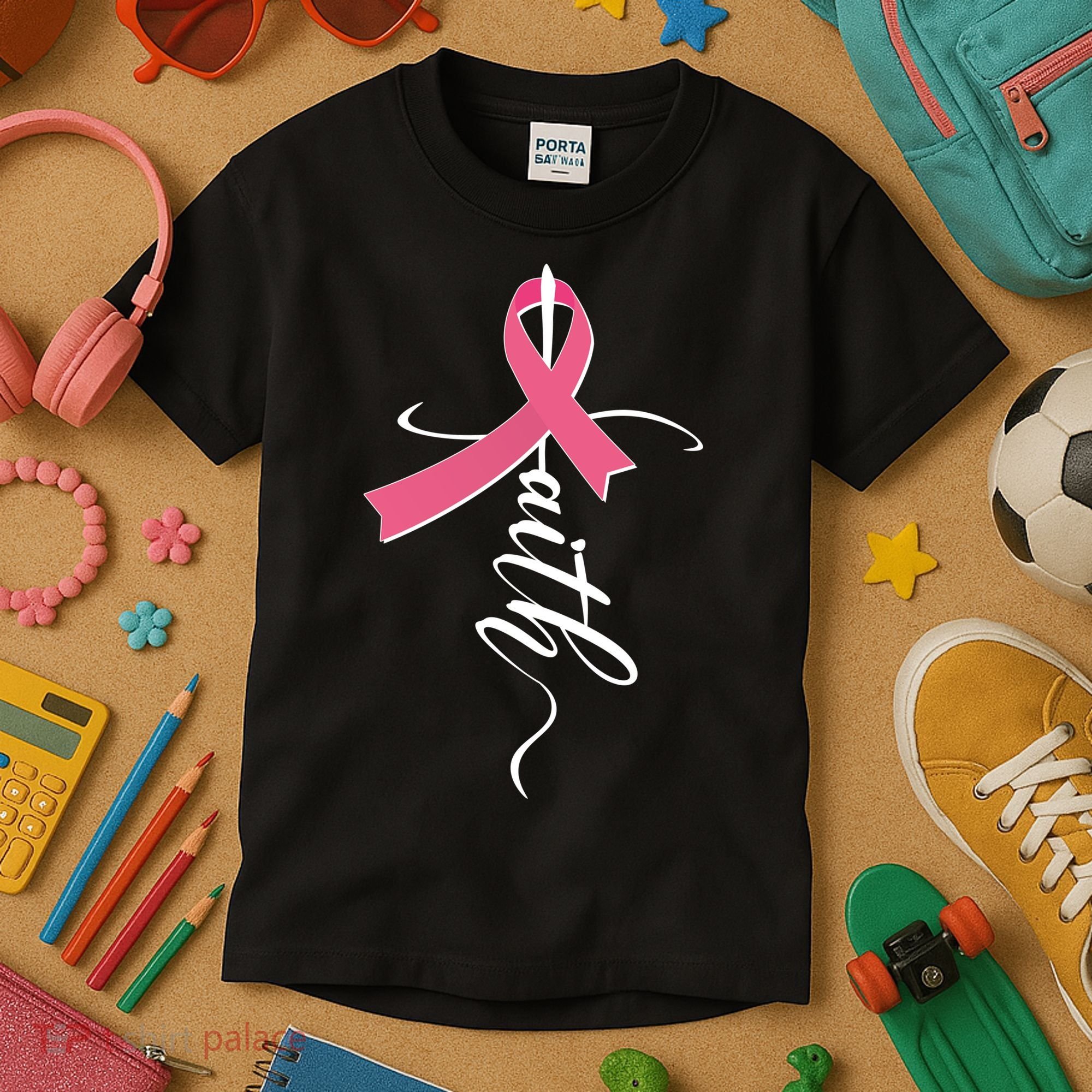 Faith Breast Cancer Awareness Ribbon Kids T-Shirt