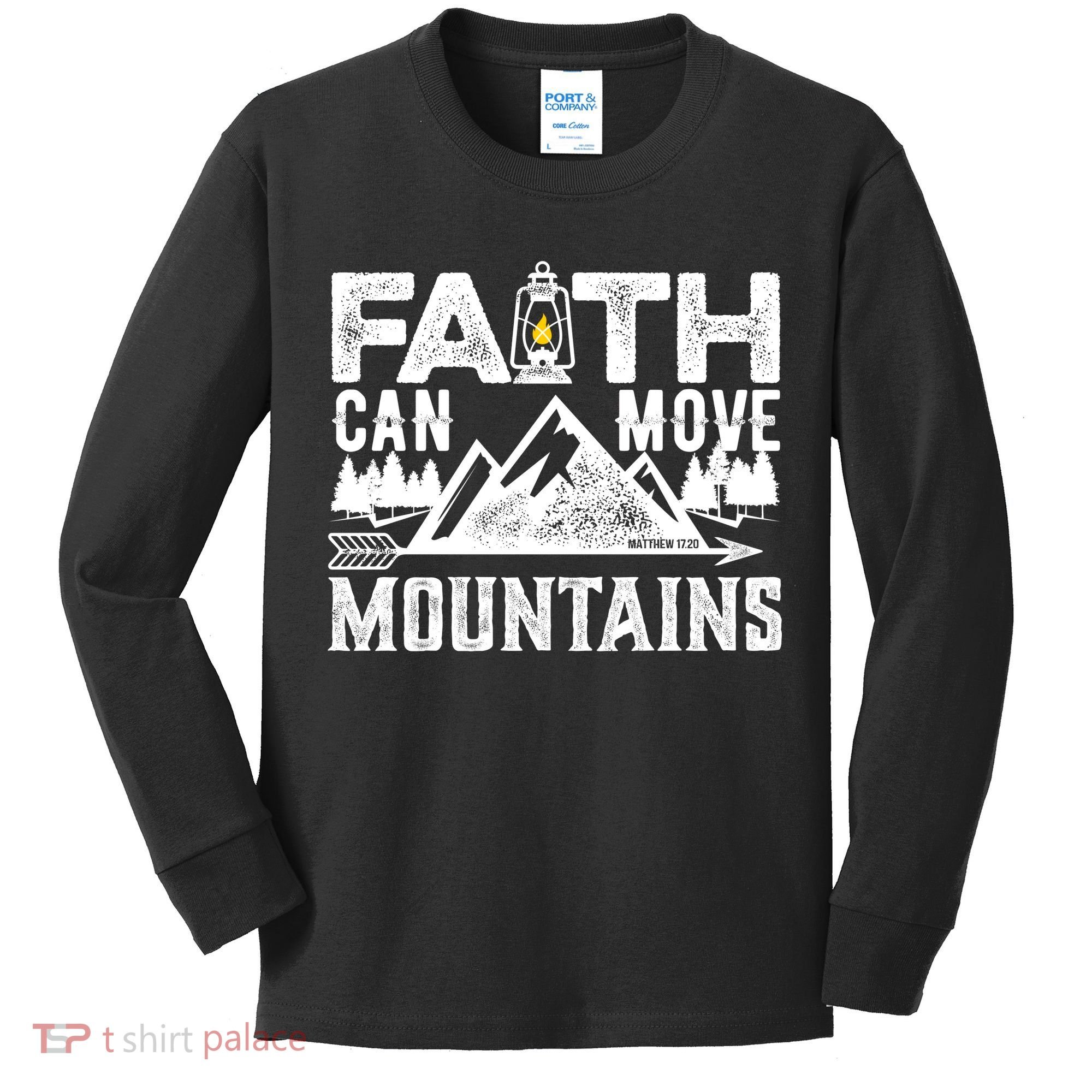 Faith Can Move Mountains - Matthew 17.20 Bible Verse Kids Long Sleeve Shirt
