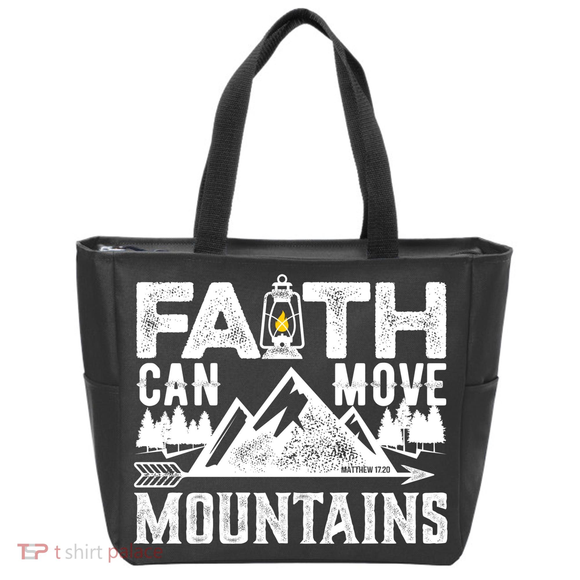 Faith Can Move Mountains - Matthew 17.20 Bible Verse Tote Bag