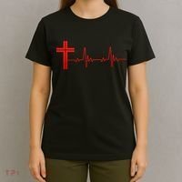 Faith Cross Heartbeat Pulse T-Shirt thumb 4