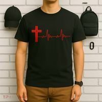 Faith Cross Heartbeat Pulse T-Shirt thumb 6