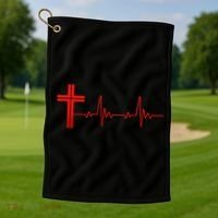 Faith Cross Heartbeat Pulse Golf Towel thumb 1